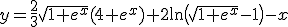 y=\frac{2}{3}\sqrt{1+e^x}(4+e^x)+2\ln\left(\sqrt{1+e^x}-1\right)-x