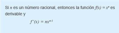 SI n es un número racional, entonces la función f(x)=x a la n es derivable y f'(x)=nx^{n-1}