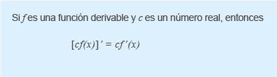 SI f es una función derivable y c es un número real, entonces \left[c f(x)\right]' = cf'(x)
