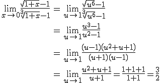 \lim_{x\to 1^-}f(x)=\lim_{x\to 1^-}(x+3)=4, \lim_{x\to 1^+}f(x)=\lim_{x\to 1^+}\frac{x^2-1}{x-1}=2