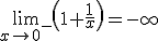 \lim_{x\to 0^-}\left(1+\frac{1}{x}\right)=-\infty
