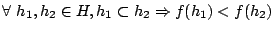 $\forall\ h_1,h_2 \in H, h_1\subset h_2 \Rightarrow f(h_1) < f(h_2)$