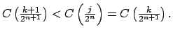 $\displaystyle C\left( \tfrac{k+1}{2^{n+1}}\right) <C\left( \tfrac{j}{2^{n}}\right)=C\left( \tfrac{k}{2^{n+1}}\right) .$