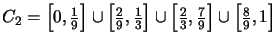 $C_2 = \left[0,\frac19\right] \cup \left[\frac29,\frac13\right] \cup \left[\frac23,\frac79\right] \cup
\left[\frac89,1\right]$