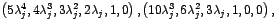 $\left( 5\lambda_{j}^{4},4\lambda
_{j}^{3},3\lambda_{j}^{2},2\lambda_{j},1,0\right) ,\left( 10\lambda_{j}%
^{3},6\lambda_{j}^{2},3\lambda_{j},1,0,0\right) ,$