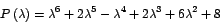 \begin{displaymath}
P\left( \lambda\right) =\lambda^{6}+2\lambda^{5}-\lambda^{4}+2\lambda
^{3}+6\lambda^{2}+8
\end{displaymath}