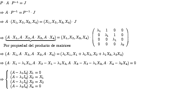 \begin{displaymath}%
\begin{array}[c]{l}%
P\cdot A\cdot P^{-1}=J\\
\!\\
\R...
...da_{2}I_{4}\right) X_{4}=0
\end{array}
\right.
\end{array}
\end{displaymath}