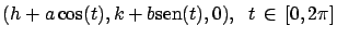 $(h+a\cos(t),
k+b\mbox{sen}(t),0),\; \; t \, \in \, [0, 2\pi]$