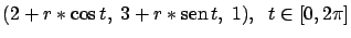 $(2 + r*\mbox{cos}\, t,\; 3 + r*\mbox{sen} \,t,\; 1), \; \; t \in [0, 2\pi]$