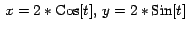 $\,x = 2*\mbox{Cos}[t], \, y=2*\mbox{Sin}[t]\,$