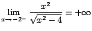 $\displaystyle{\lim_{x\rightarrow {-2^-}}{\displaystyle\frac{x^2}{\sqrt{x^2-4}}}}=+\infty$