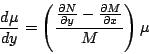 \begin{displaymath}
\frac{d \mu}{d y} = \left(\frac{\frac{\partial N}{\partial y} - \frac{\partial M}{\partial x} }{ M } \right) \mu
\end{displaymath}