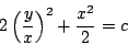 \begin{displaymath}
2 \left( \frac{y}{x} \right)^2 + \frac{x^2}{2} = c
\end{displaymath}
