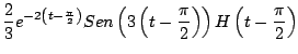 $\displaystyle \frac{2}{3} e^{-2\left( t - \frac{\pi}{2} \right)} Sen \left( 3 \left( t - \frac{\pi}{2} \right) \right) H \left( t - \frac{\pi}{2} \right)$