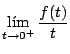 $\displaystyle \lim_{t \rightarrow 0^+} \frac{f(t)}{t}
$
