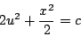 \begin{displaymath}
2u^2 + \frac{x^2}{2} = c
\end{displaymath}